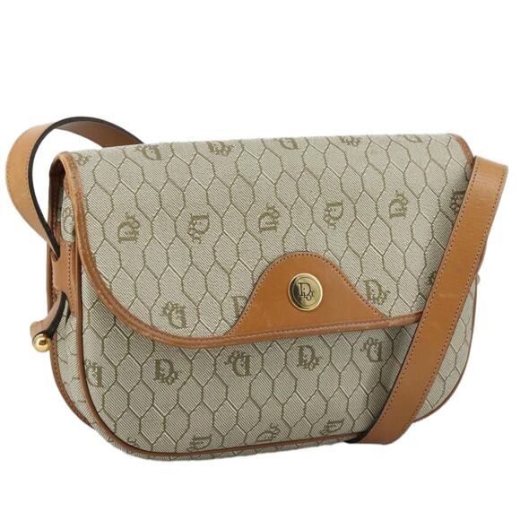 DIOR Honeycomb Canvas Shoulder Bag Pvc Leather Beige - Picture 1 of 12